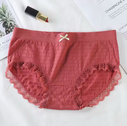 Women's Mid-Rise Cotton Underwear Antibacterial Butterfly Briefs Lace Decoration Breathable Seamless Mid Waist Panties Everyday