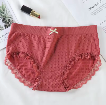 pack of 2 Women's Mid-Rise Cotton Underwear Antibacterial Butterfly Briefs Lace Decoration Breathable Seamless Mid Waist Panties Everyday