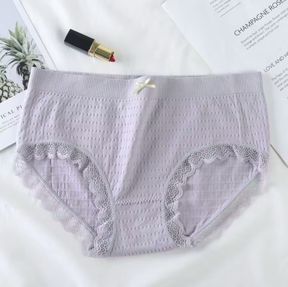 Women's Mid-Rise Cotton Underwear Antibacterial Butterfly Briefs Lace Decoration Breathable Seamless Mid Waist Panties Everyday