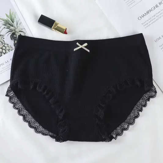 pack of 2 Women's Mid-Rise Cotton Underwear Antibacterial Butterfly Briefs Lace Decoration Breathable Seamless Mid Waist Panties Everyday