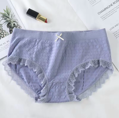 Women's Mid-Rise Cotton Underwear Antibacterial Butterfly Briefs Lace Decoration Breathable Seamless Mid Waist Panties Everyday