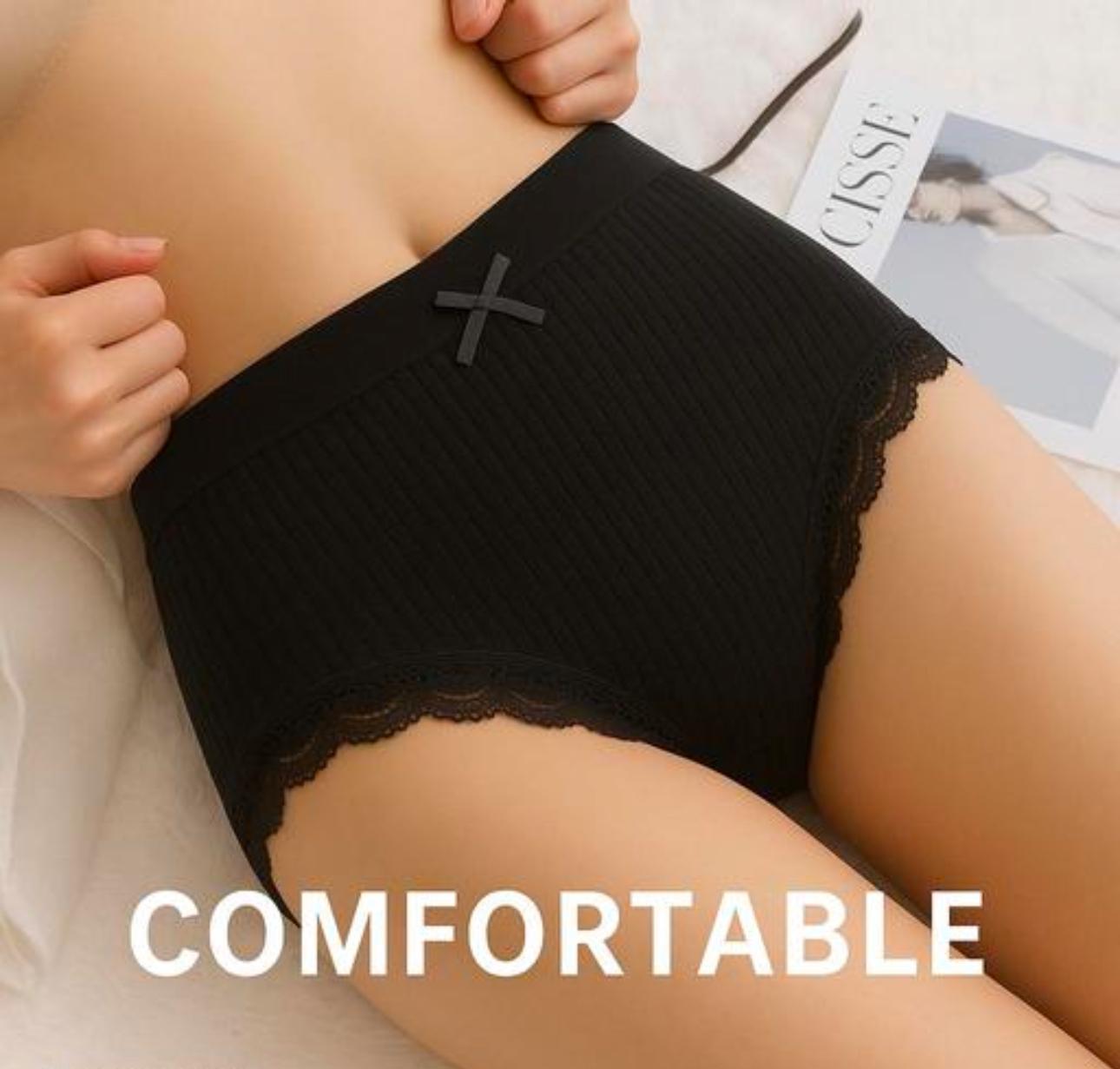 pack of 2 Women's Mid-Rise Cotton Underwear Antibacterial Butterfly Briefs Lace Decoration Breathable Seamless Mid Waist Panties Everyday