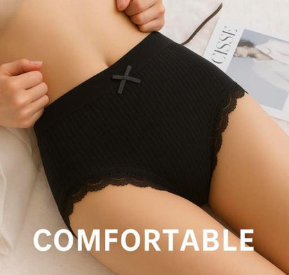 pack of 2 Women's Mid-Rise Cotton Underwear Antibacterial Butterfly Briefs Lace Decoration Breathable Seamless Mid Waist Panties Everyday