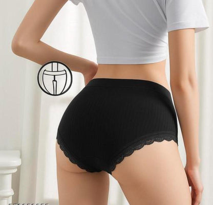 pack of 2 Women's Mid-Rise Cotton Underwear Antibacterial Butterfly Briefs Lace Decoration Breathable Seamless Mid Waist Panties Everyday