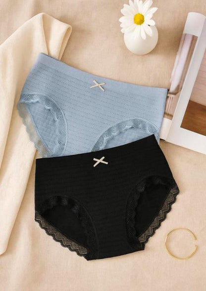 pack of 2 Women's Mid-Rise Cotton Underwear Antibacterial Butterfly Briefs Lace Decoration Breathable Seamless Mid Waist Panties Everyday